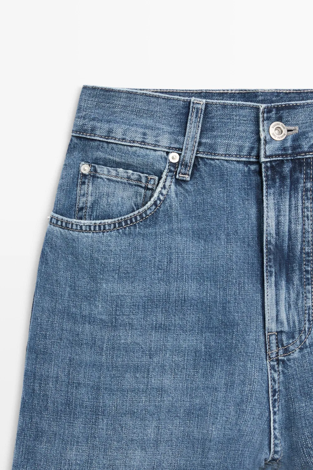 Джинсы Massimo Dutti High-waist Wide-leg, средне-синий — фото 4
