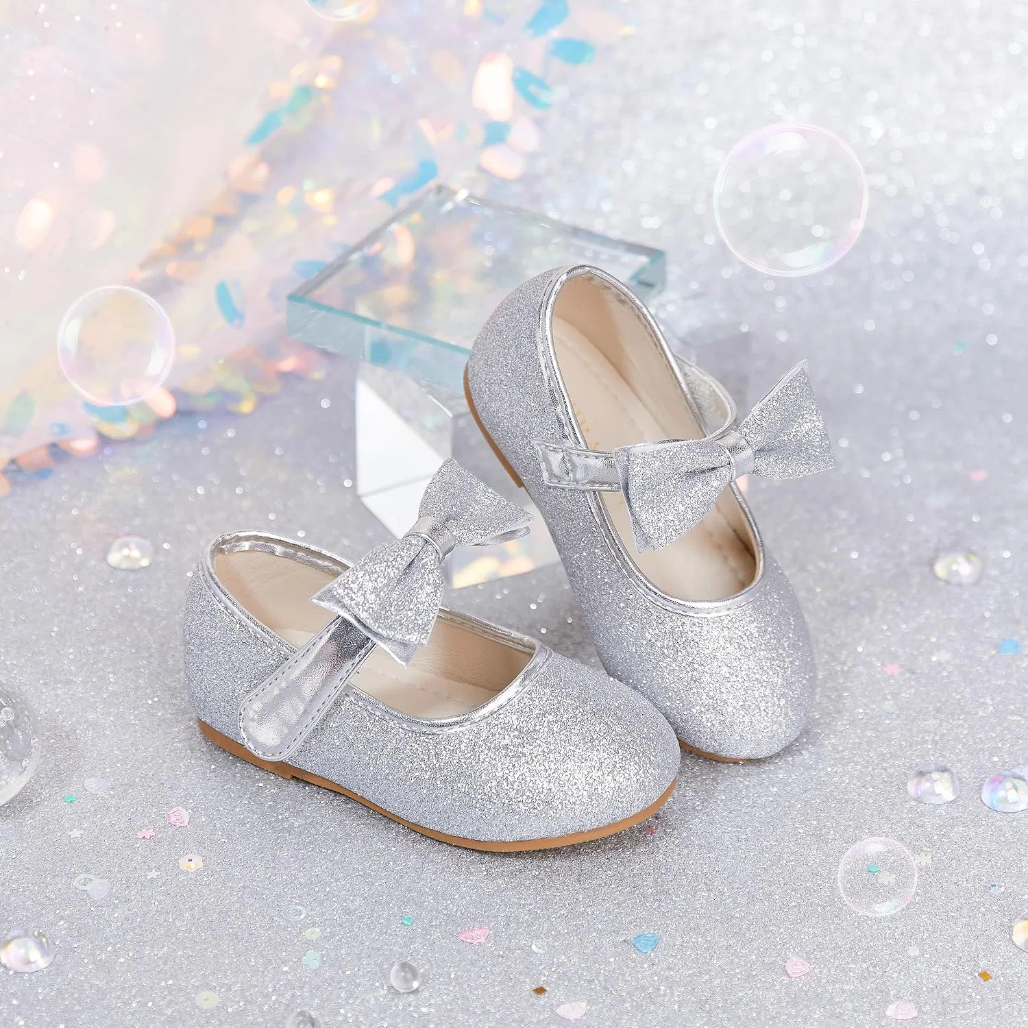 Детские туфли Мэри Джейн для девочек PHIRAMIN, Sparkly Glitter Silver — фото 4