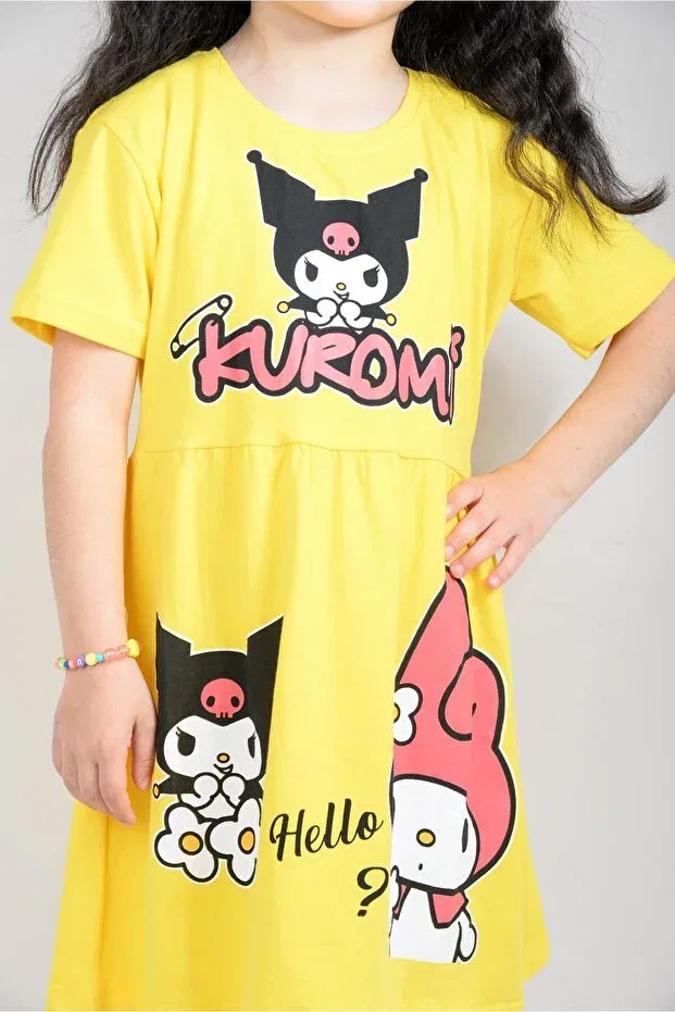 Детское платье для девочек с принтом Kuromi Printed Combed Cotton Kidspitircik, Yellow — фото 3