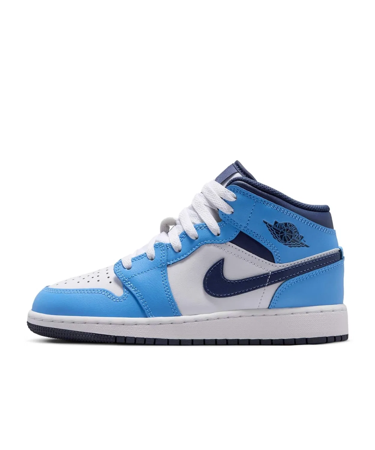 Детские кроссовки с высоким берцем Air Jordan 1 Mid JORDAN BRAND, University Blue/White/Sail/Midnight Navy