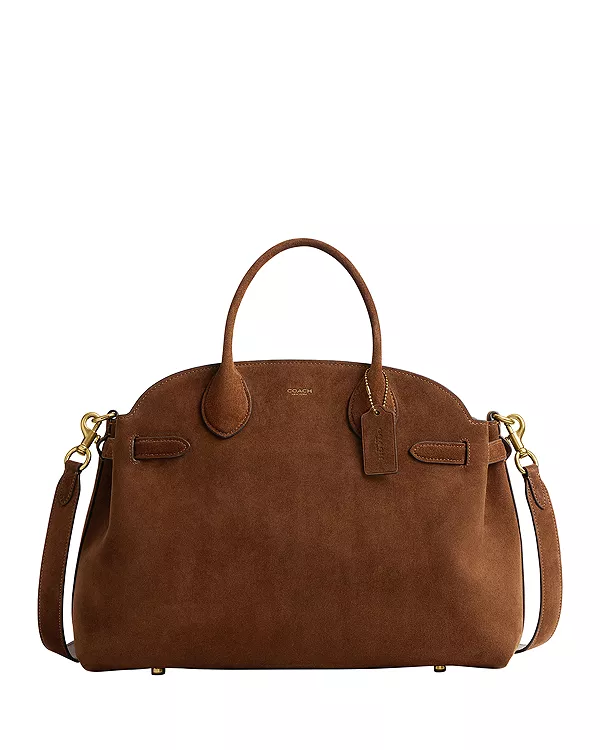 

Мягкая замшевая сумка-мессенджер в стиле ампир, размер 40. Coach, коричневый