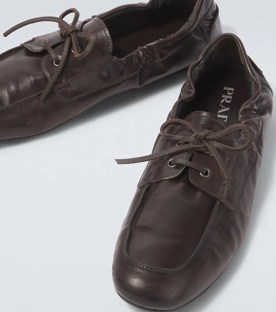 Кожаные лодочные туфли Shuffle Prada, коричневый — фото 3