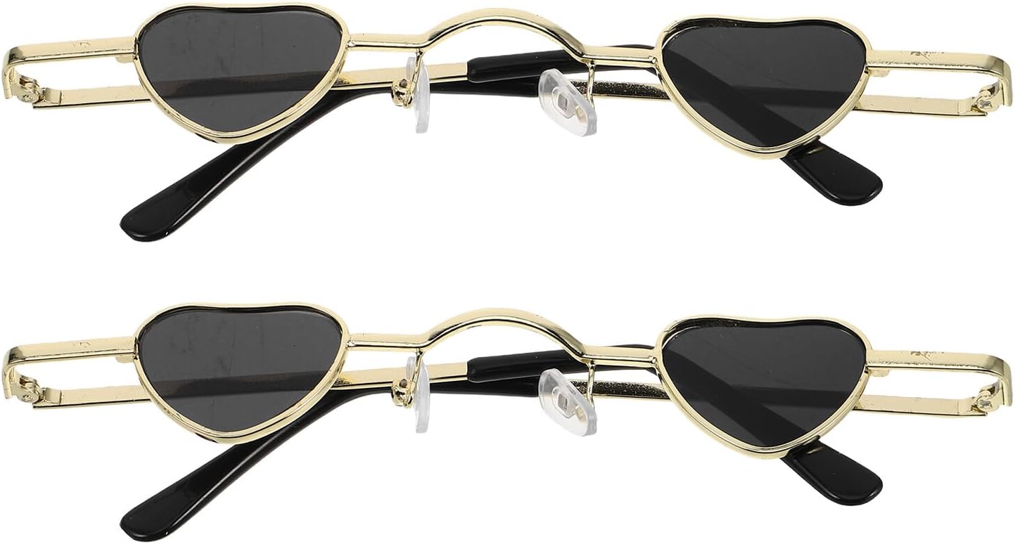 

BESPORTBLE 2 шт. Солнцезащитные очки в маленькой оправе с сердечками, золотистая оправа и серые линзы, в стиле хип-хоп, с защитой от УФ-излучения, для женщин и мужчин, идеально подходят для фестивалей и вечеринок, Black