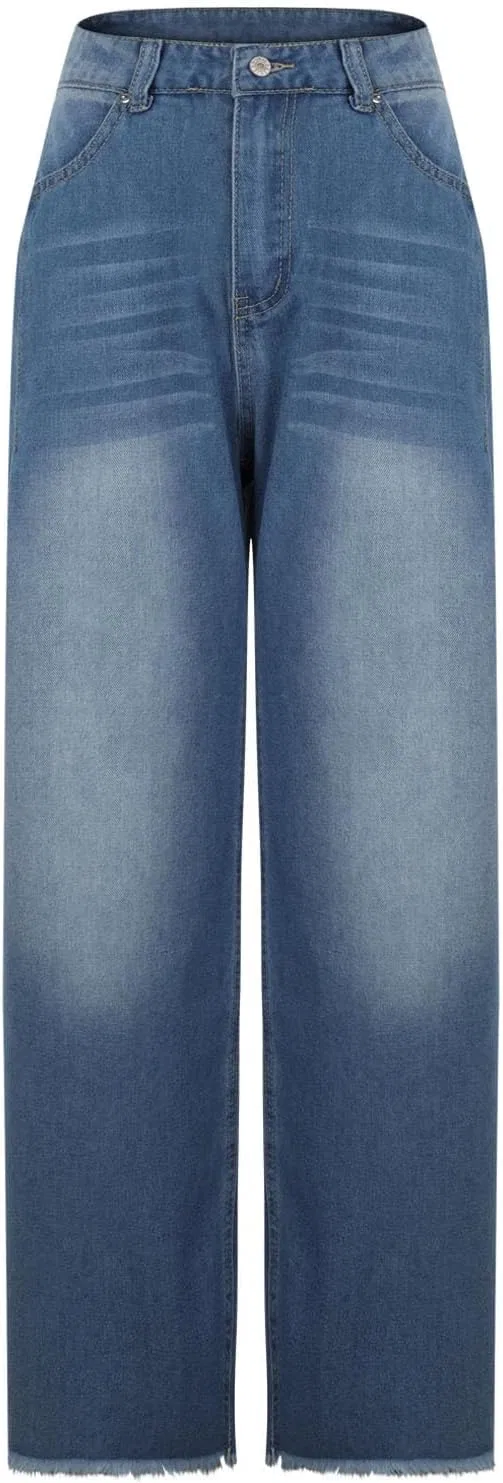 Джинсы свободные, Womens Wide Leg Jeans, темно-синий — фото 4