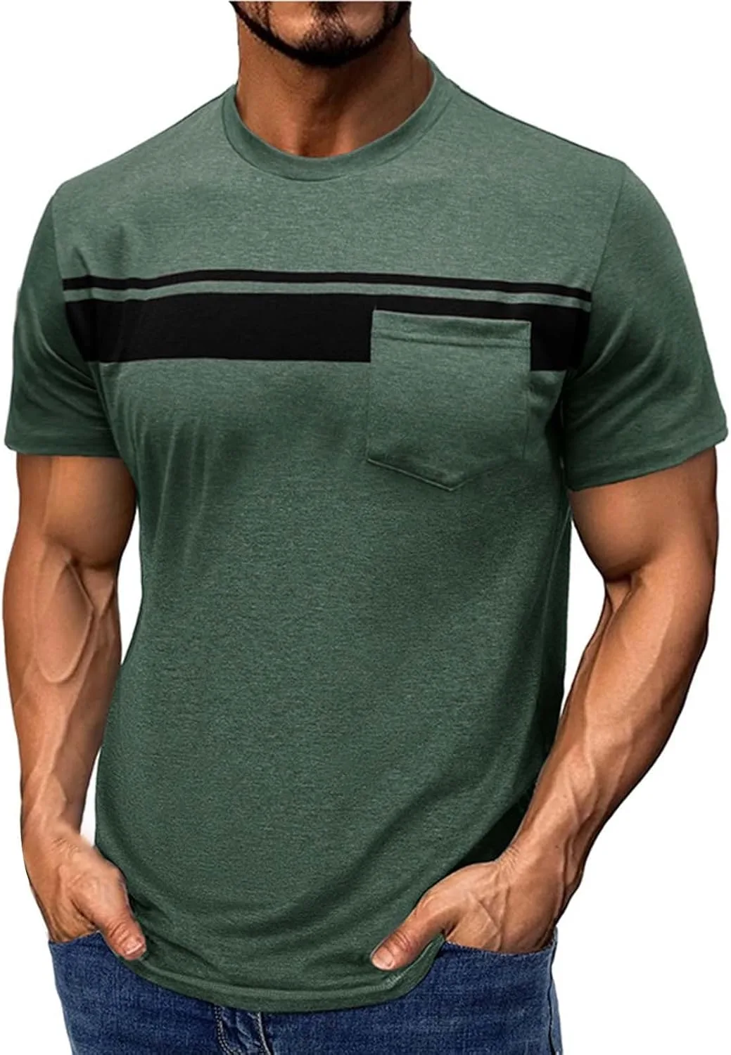 

Мужская футболка с карманом, классическая полоска, короткий рукав