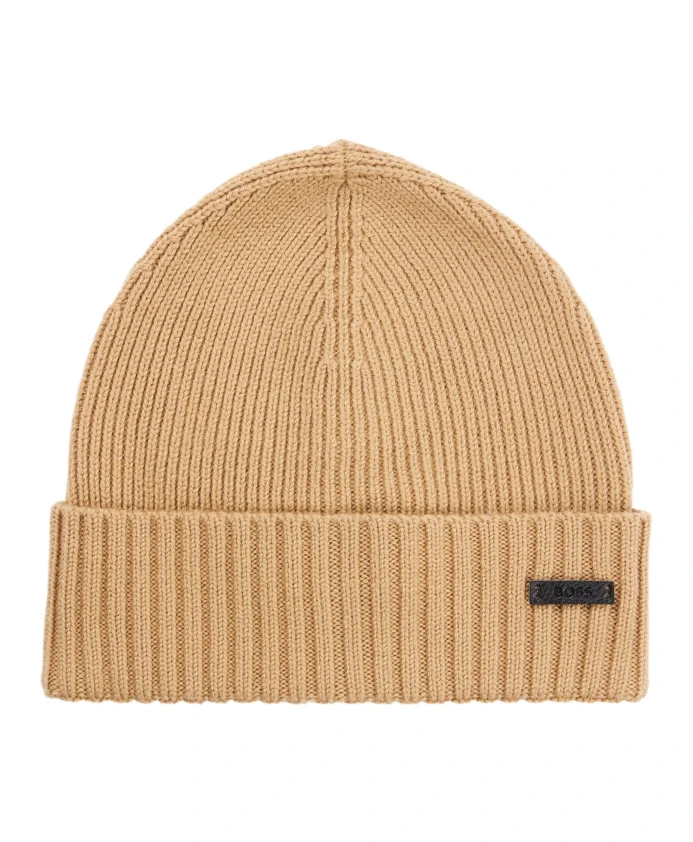 

Ребристая шапка из экологически чистой шерсти Hugo, бежевый