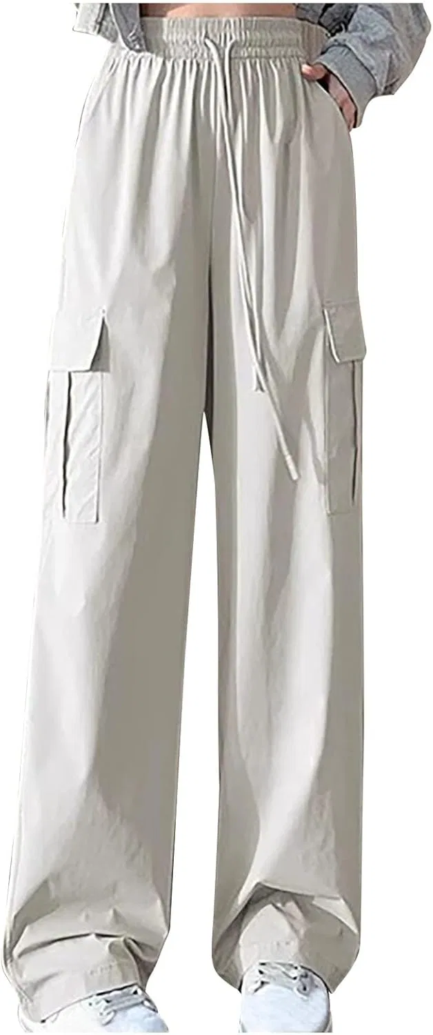Женские брюки-карго Akklian Fashion, свободные, модные, в стиле Y2k, уличная одежда, повседневные, с широкими штанинами, эластичным поясом и высокой талией, для походов и активного отдыха, белый