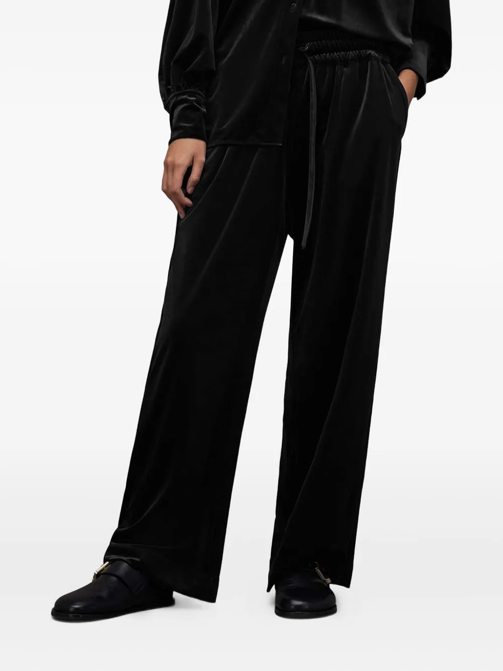 

Бархатные брюки с кулиской AllSaints, черный
