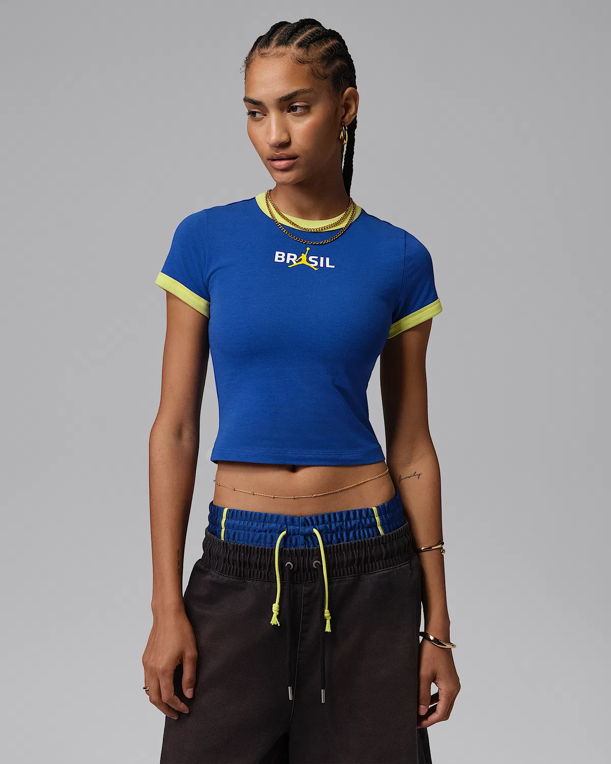 Женская футболка с принтом Brazil Crewneck Jordan, Old Royal/Yellow Pulse