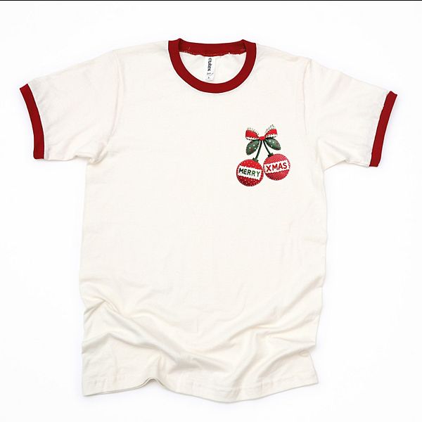 

Футболка женская ringer с принтом в виде стеганого рождественского орнамента Simply Sage Market, Vintage Red