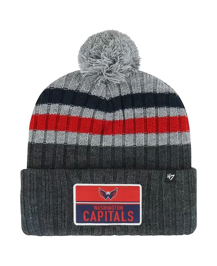

Мужская серая вязаная шапка с нашивкой Washington Capitals Stack и помпоном '47 Brand