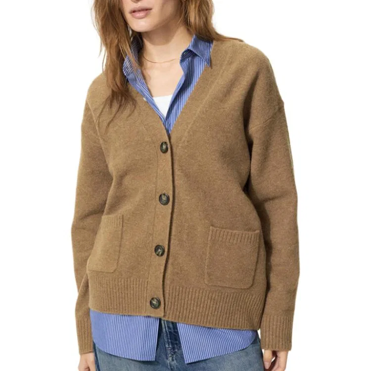 Женский джемпер с v-образным вырезом Camel UNIQLO, 34 Camel — фото 4