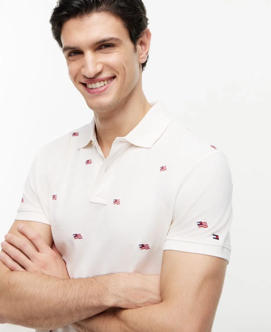 Мужская поло-рубашка с вышивкой Embroidered Critter Tommy Hilfiger, Ivory Petal — фото 3