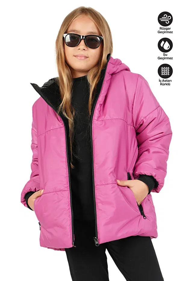 Детское пальто для девочек с капюшоном Merdia, Fuchsia