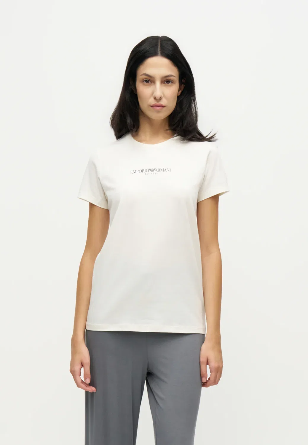 Рубашка с высоким рукавом и круглым вырезом Emporio Armani, White
