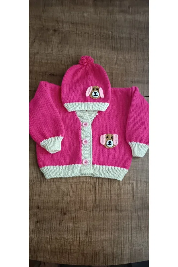 Детский кардиган с V-образным вырезом Hand knitted kids cardigan El Örgüsü Cici Bebe, Pink — фото 3