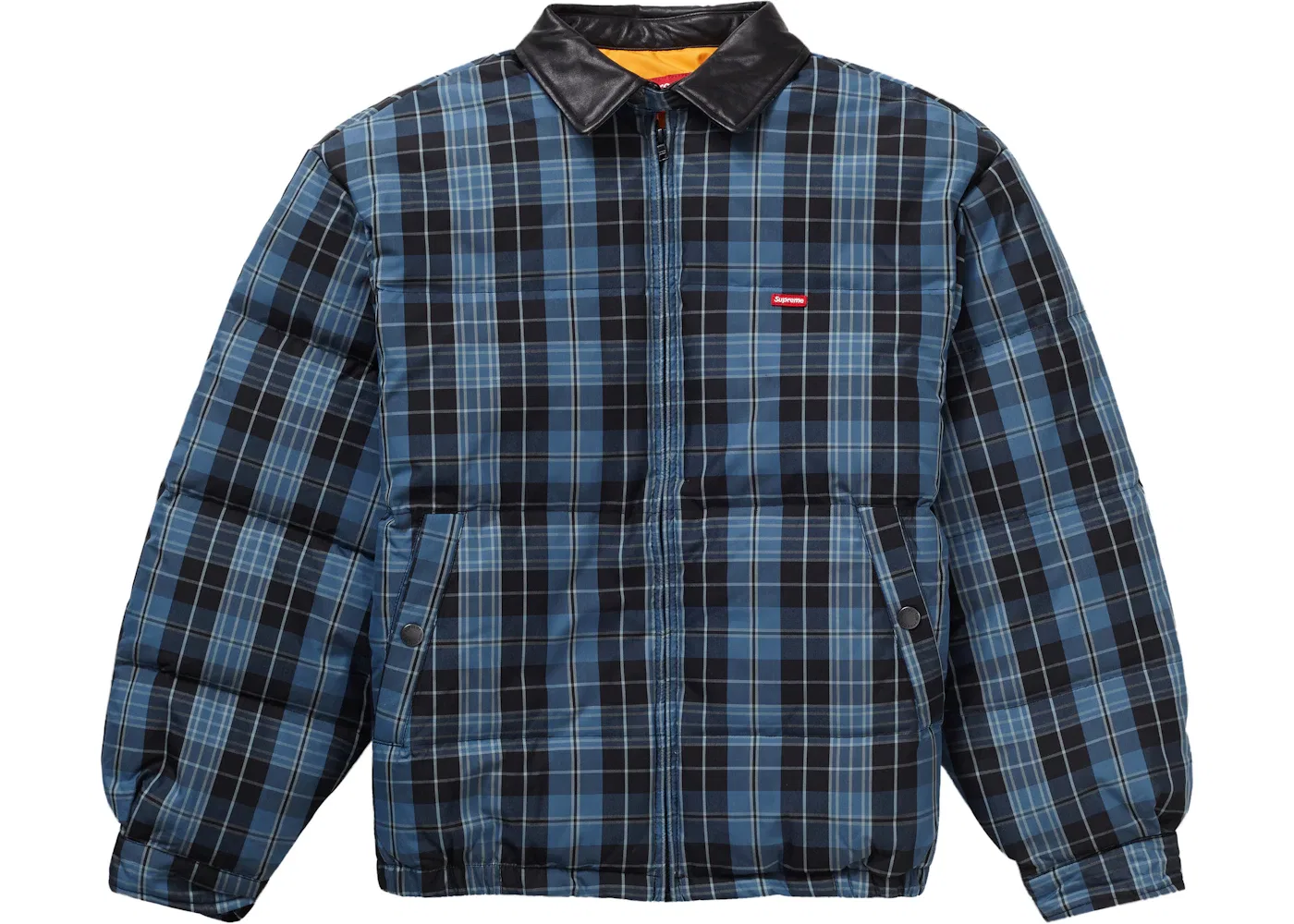 Мужская пуховая куртка Supreme Leather Collar Puffy Jacket, Blue Plaid