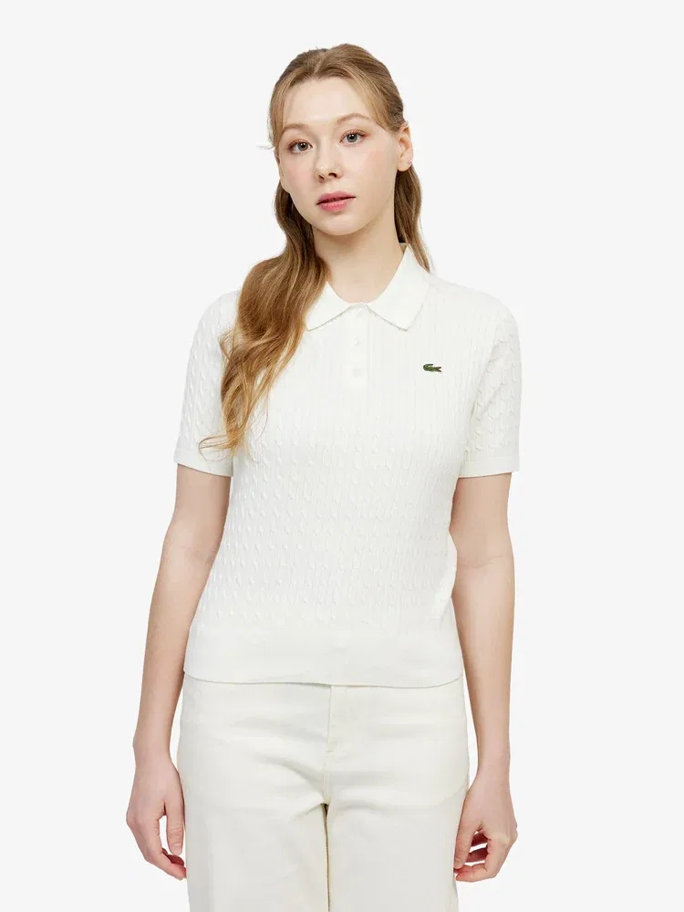 Свитер женский LACOSTE White с кабельным узором