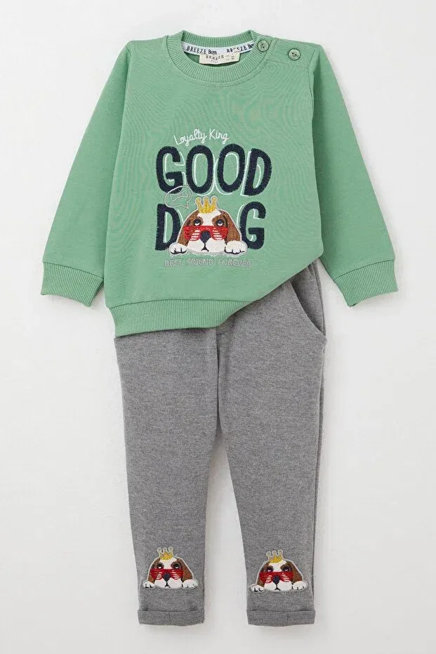 Детский спортивный комплект для мальчиков с принтом Cute King Puppy Embroidery Breeze, Mint Green — фото 2