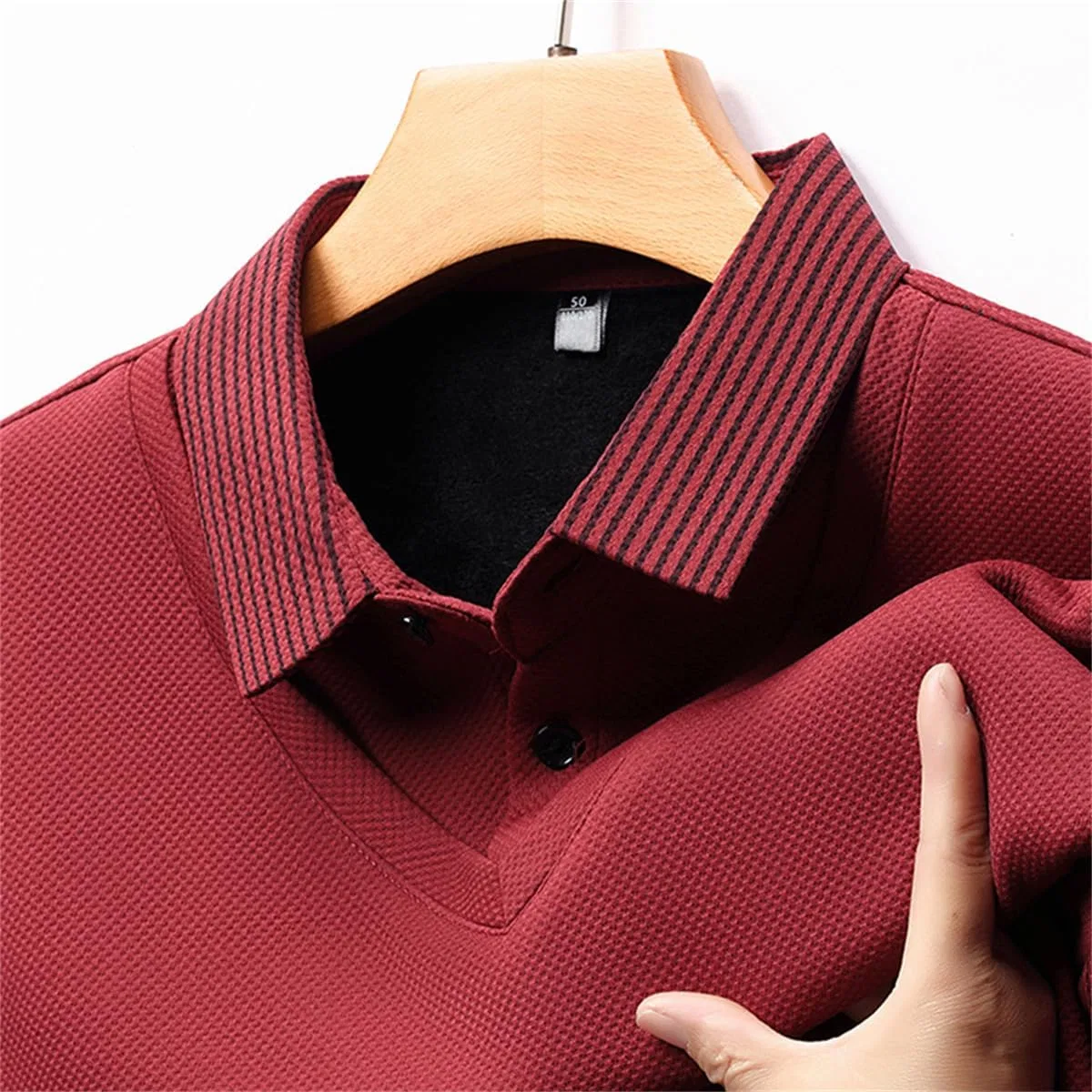 Мужской пуловер с V-образным вырезом, Striped Lapel Fake 2-Piece, красный — фото 4