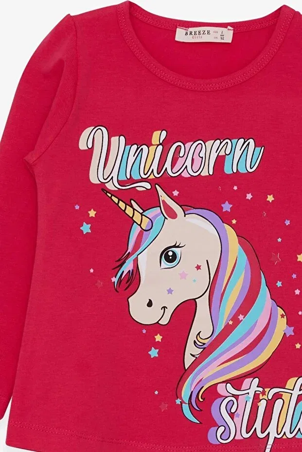 Детская футболка для девочек с длинным рукавом Unicorn Print Breeze, Fuchsia — фото 3