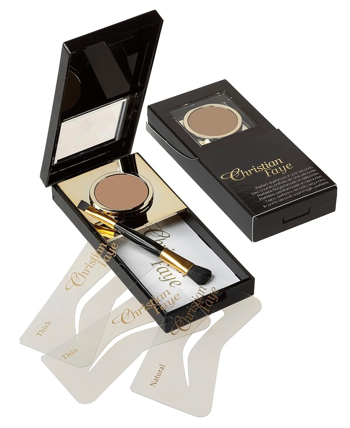 Подводка для бровей Christian Faye, Dark Brown, 99 г, 3 трафарета Xxl Lashes