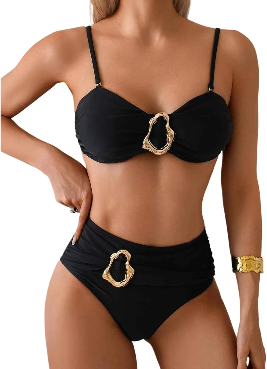 Женский бикини-комплект с металлическими кольцами High Waisted, Black