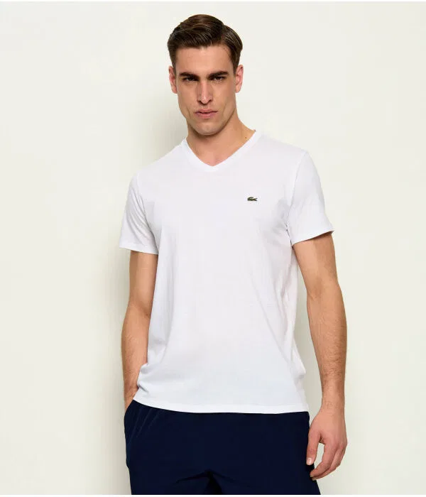 Футболка мужская Lacoste Base, хлопковая, V-образный вырез, белый