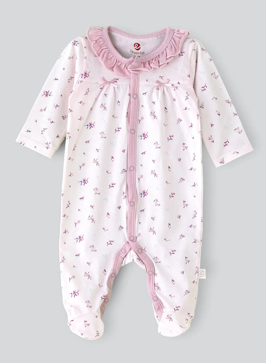 Комбинезон для сна с цветочным принтом с воротником-рюшем Elegant Kids, розовый