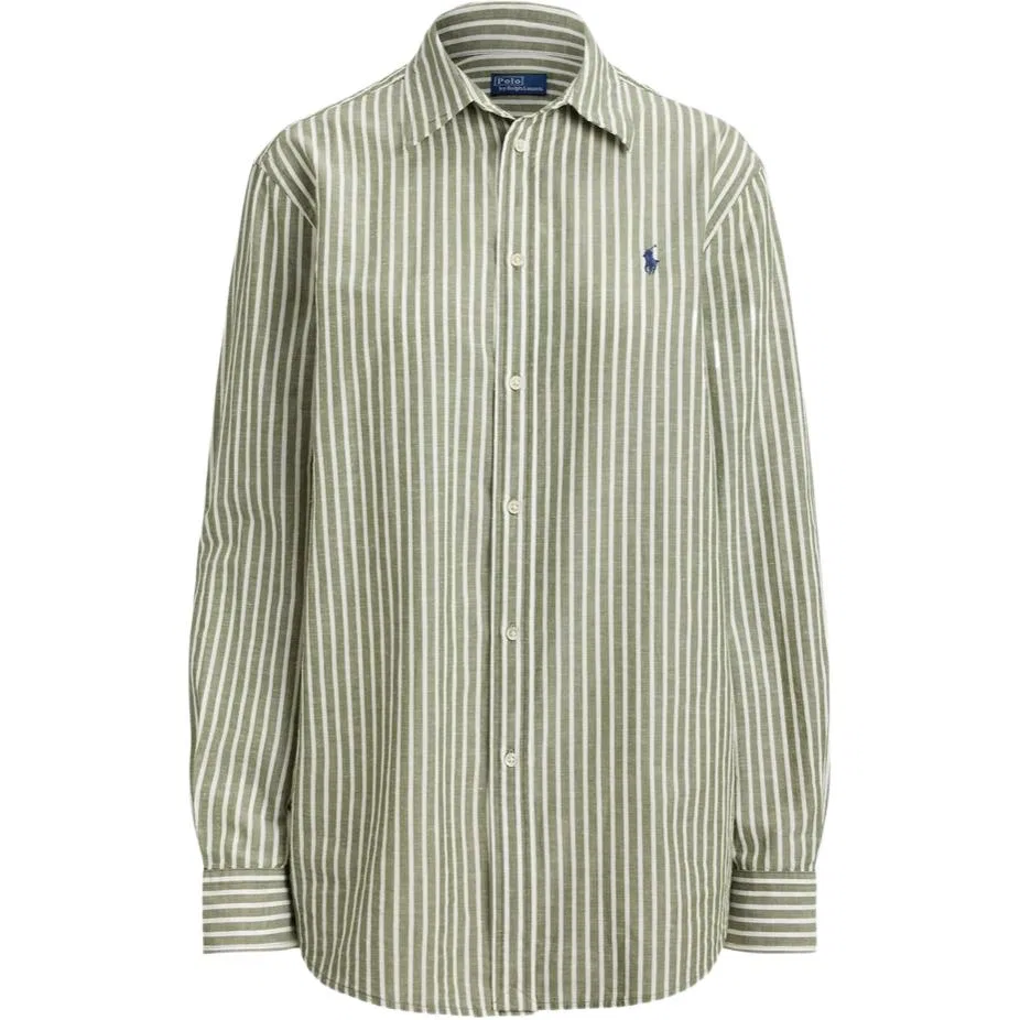 Женская рубашка с вышитым логотипом и полосками Polo Ralph Lauren, Olive & White