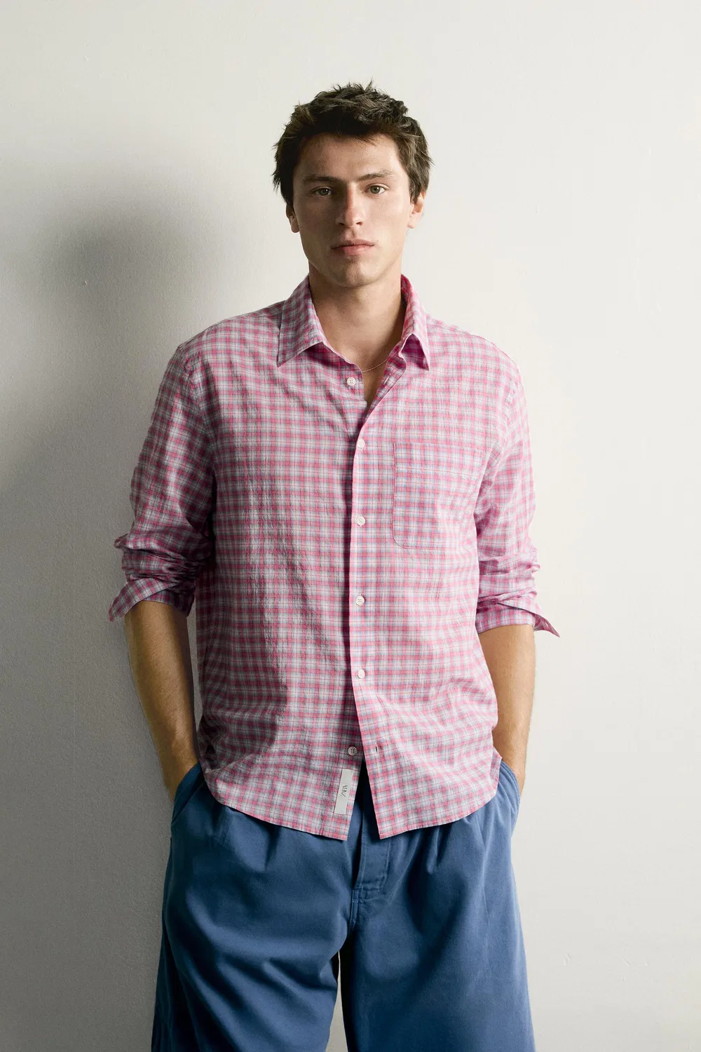 Рубашка в клетку свободного кроя ZARA, Pink — фото 2