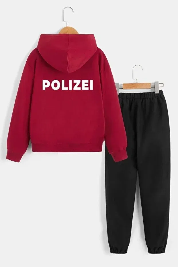 Детский комплект спортивного костюма с принтом для девочек Kids polizei tracksuit set Trendypassion, Red