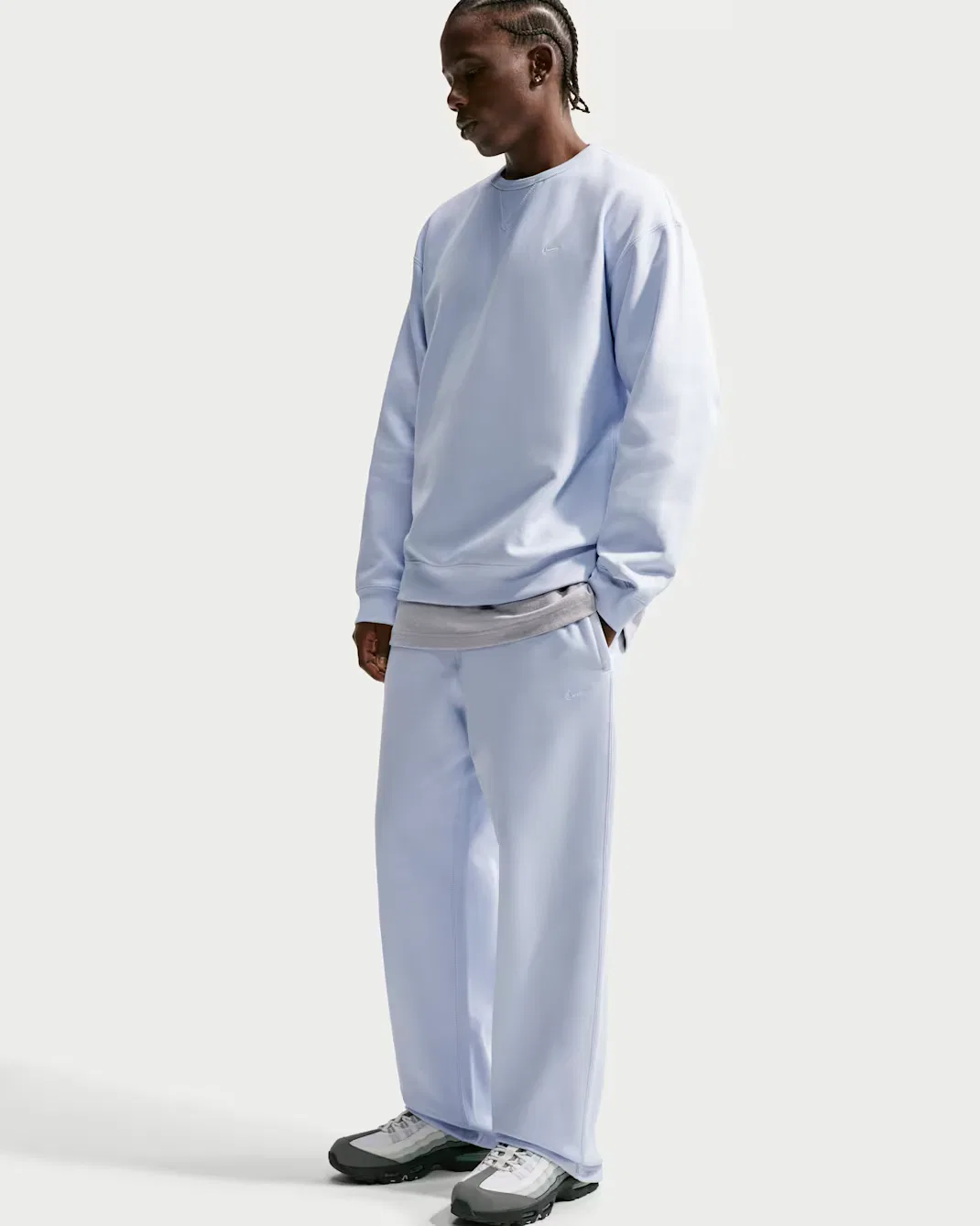 Мужские флисовые брюки с открытым низом Nike Solo Swoosh, Football Grey/Football Grey/White — фото 4