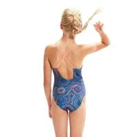 Детский цельный купальник с двойными тонкими бретелями Speedo Allover, Blue Violet Multicolor — фото 2
