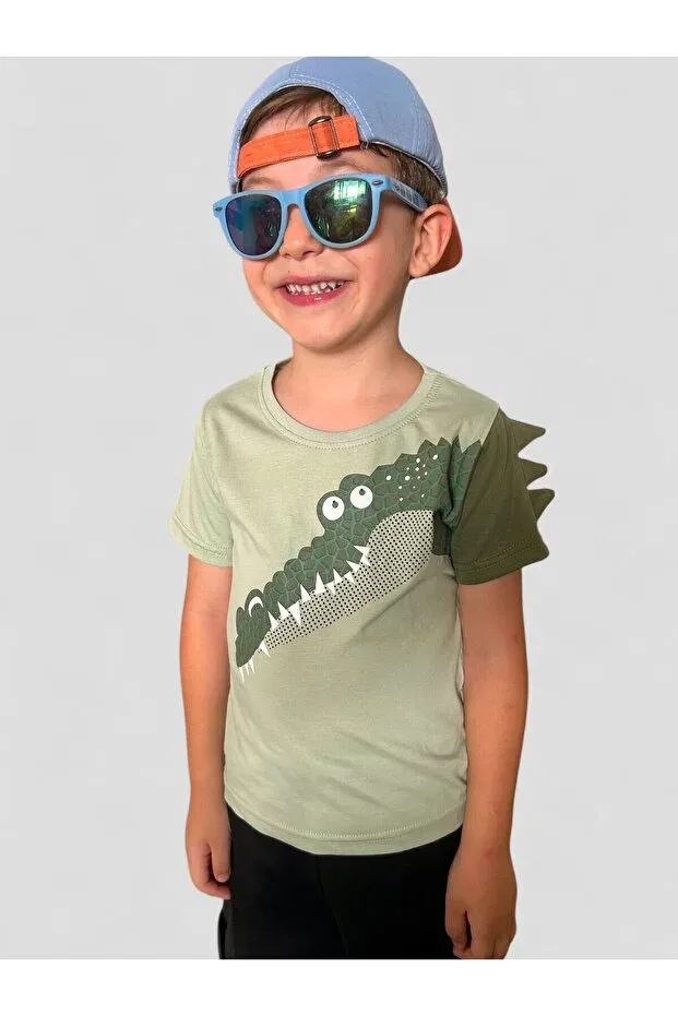 Детская футболка для мальчиков с принтом 3 size timsah design Patriko Tekstil, Light Green — фото 4