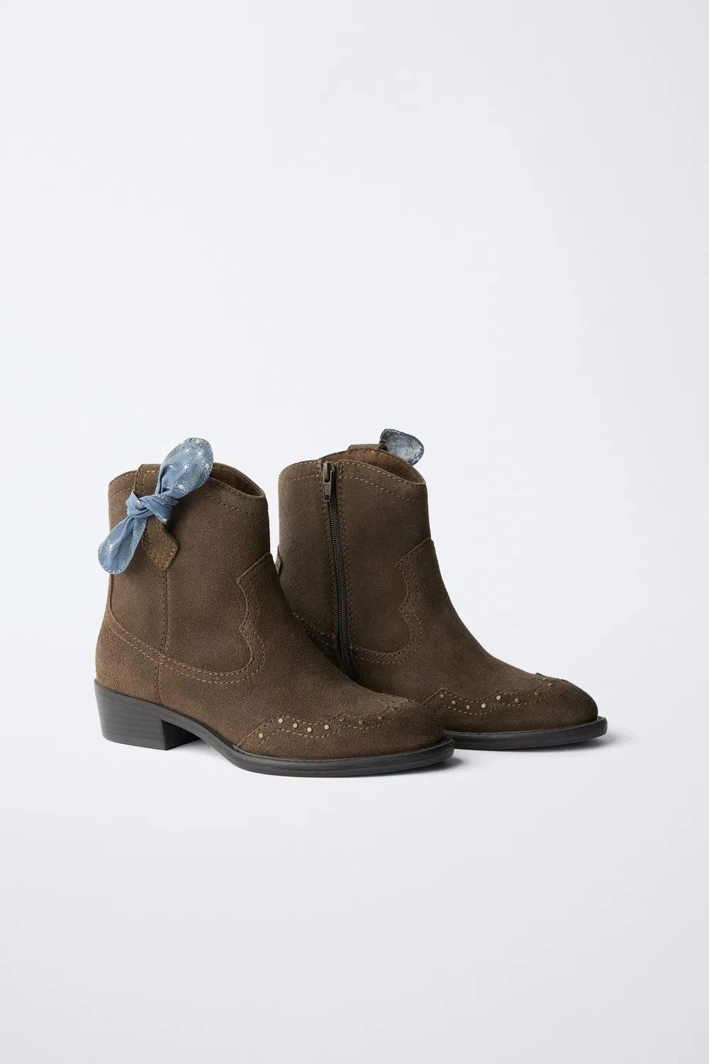 Кожаные сапоги-банданы с заклепками на щиколотке ZARA, Brown — фото 2