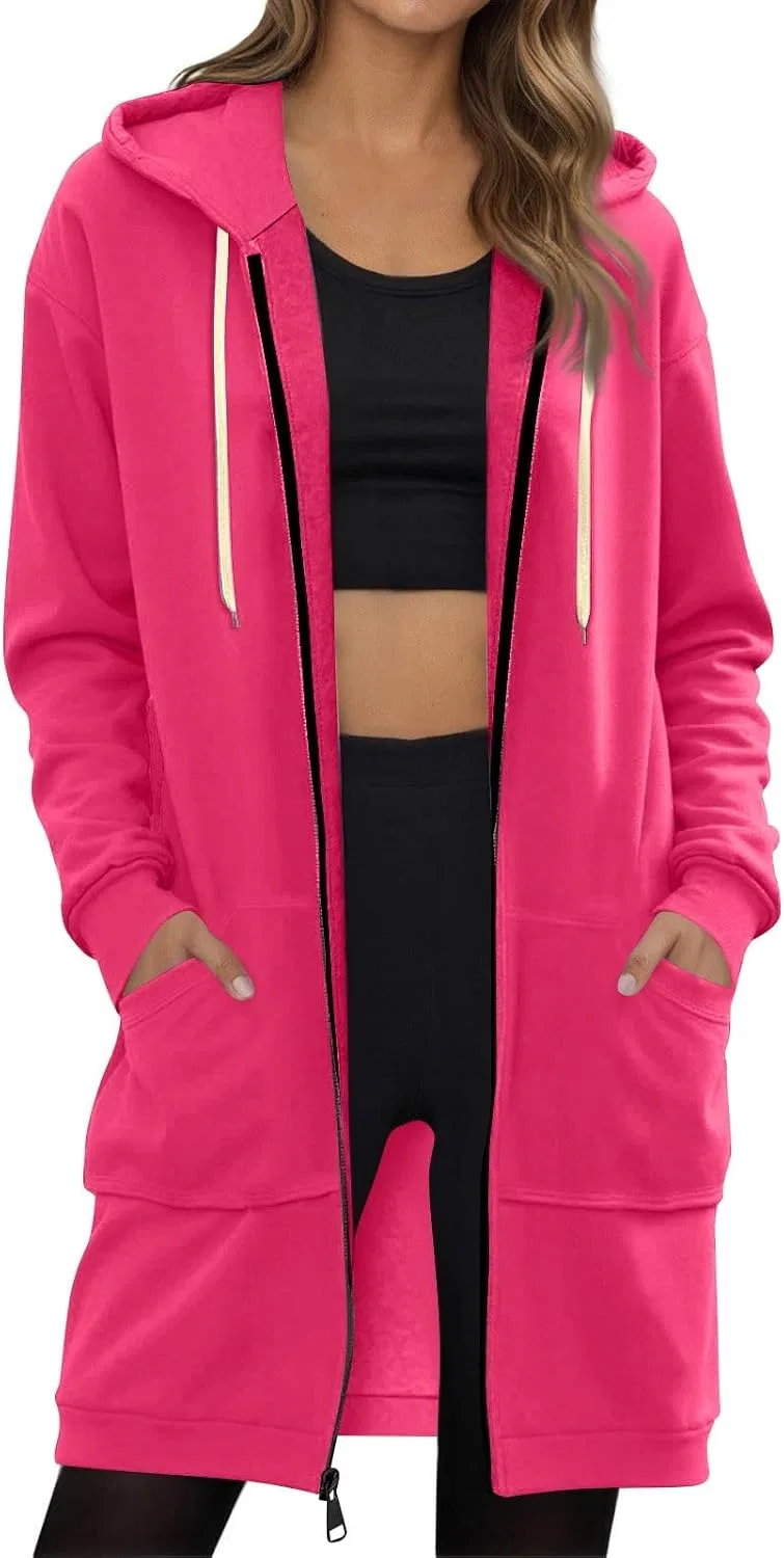 Женское удлинённое худи на молнии с капюшоном, M112-hot Pink