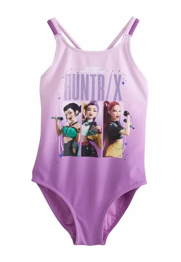 Купальник с фото-принтом Regular fit - double strap swimsuit Next, Purple Kpop Demon Hunters, фиолетовый