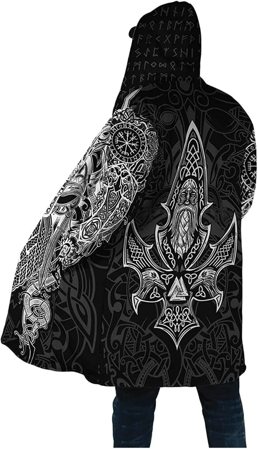Мужское пальто с капюшоном, с принтом, Fenrir Wolf Tattoo, Ragnarok 3D, Odin — фото 2