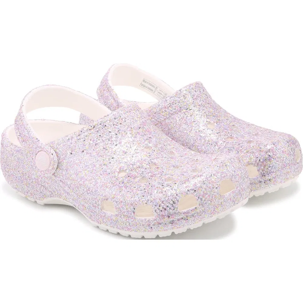 Детские классические сабо с блестками Crocs, White Multi Glitter