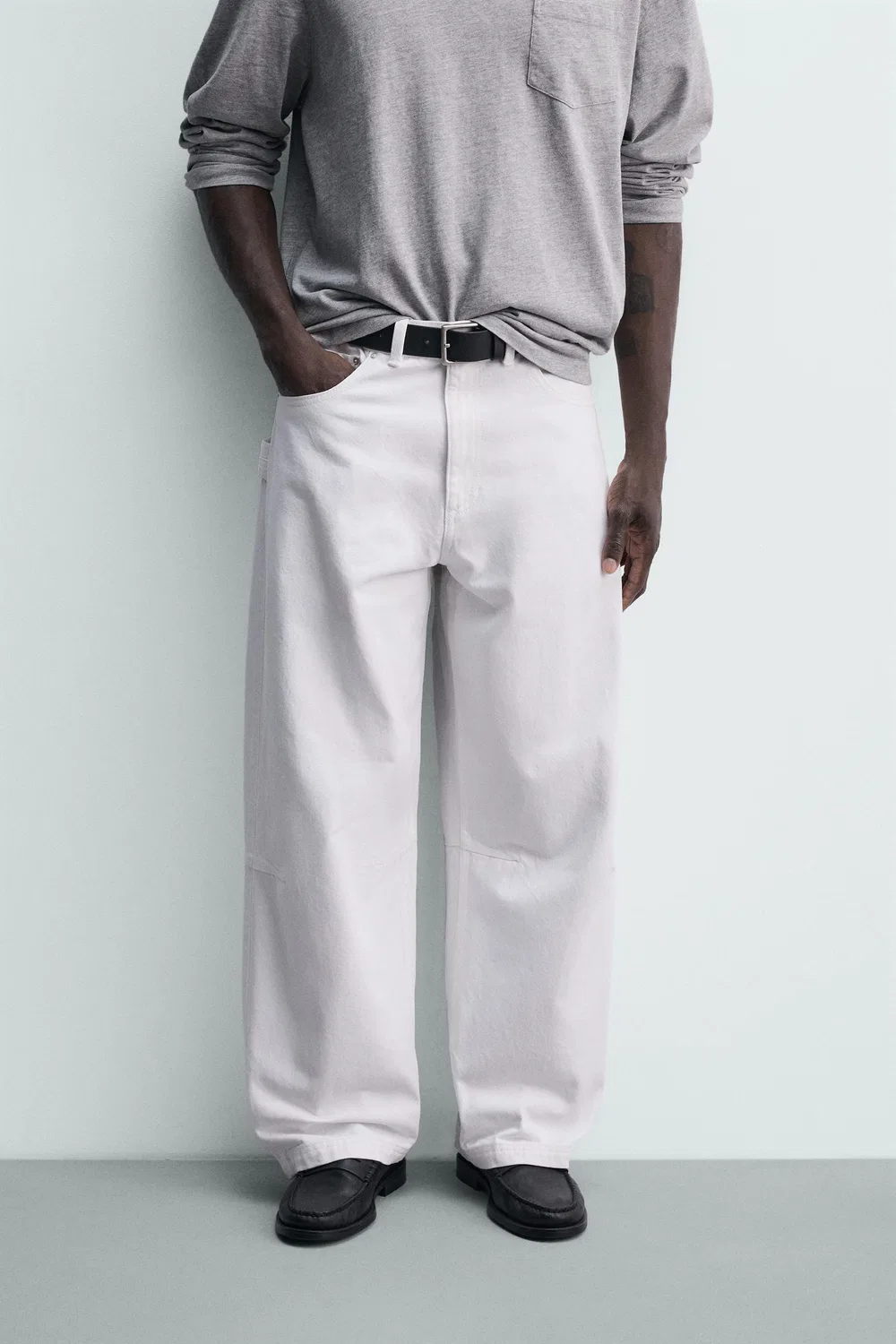 Брюки бочкообразного кроя ZARA, White — фото 2