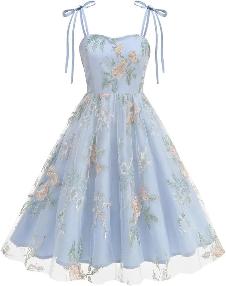 Женское платье с цветочной вышивкой Vintage, Blue