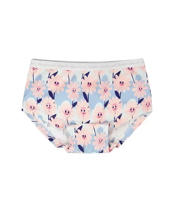 Детское нижнее белье для девочек с принтом Smiling Flower Boyshort Panty Deux Par Deux, Blue Smiling Flower Print