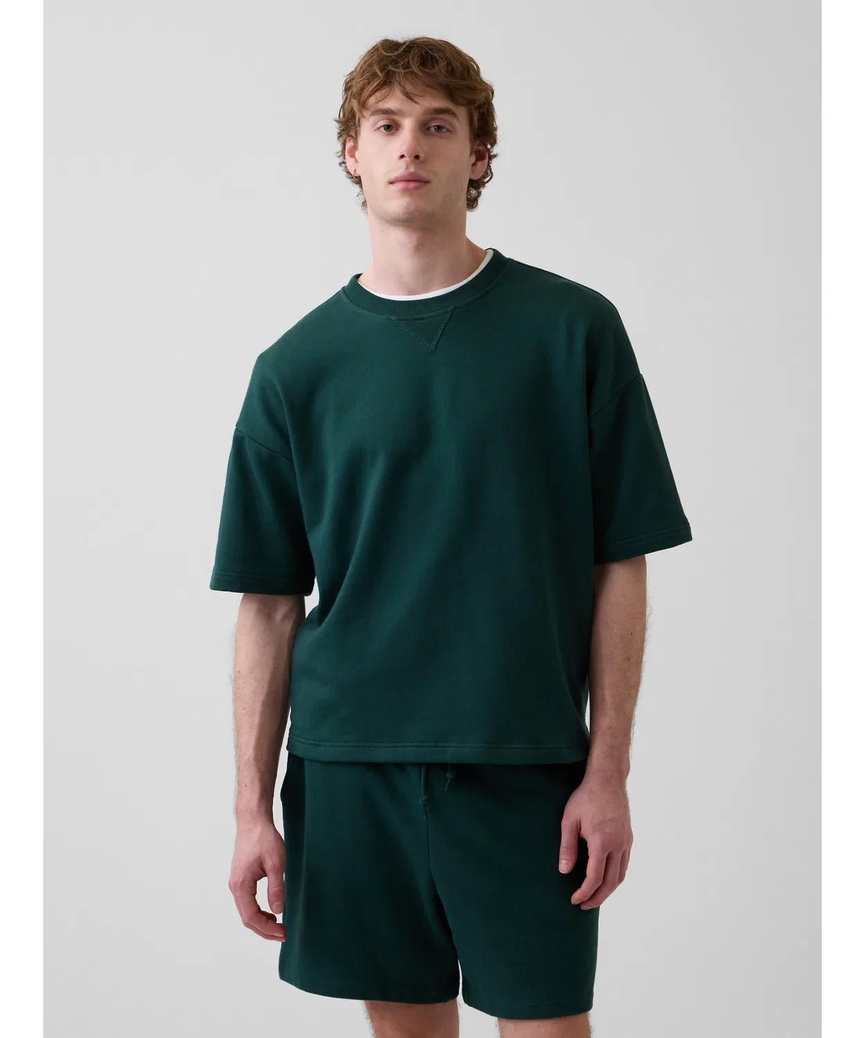 Мужская/женская футболка с коротким рукавом Oversize из тяжелого французского трикотажа GAP, Зеленый