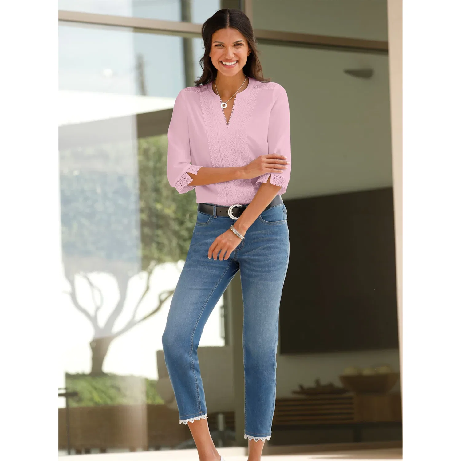 Женская блуза с кружевными вставками Classic Basics, Rose