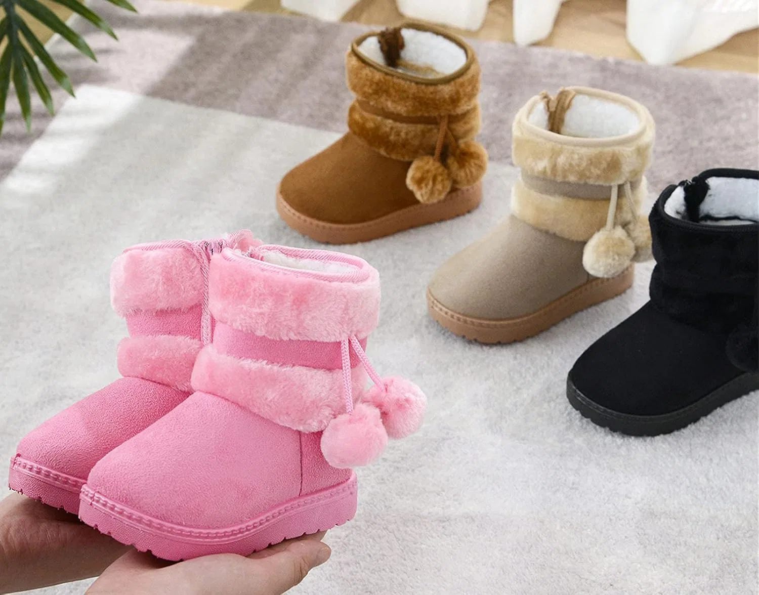 Детские зимние ботинки для девочек и мальчиков с мехом Yeeteepot, Brown — фото 2