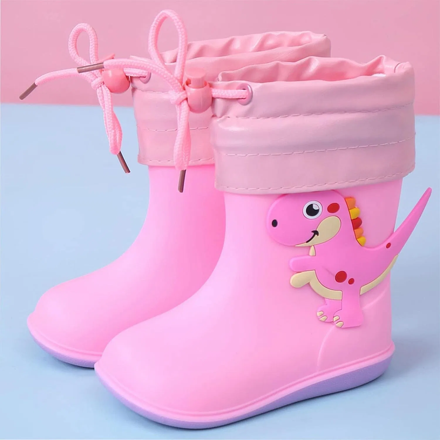 Детские резиновые сапоги с принтом динозавра для девочек и мальчиков, Pink — фото 2