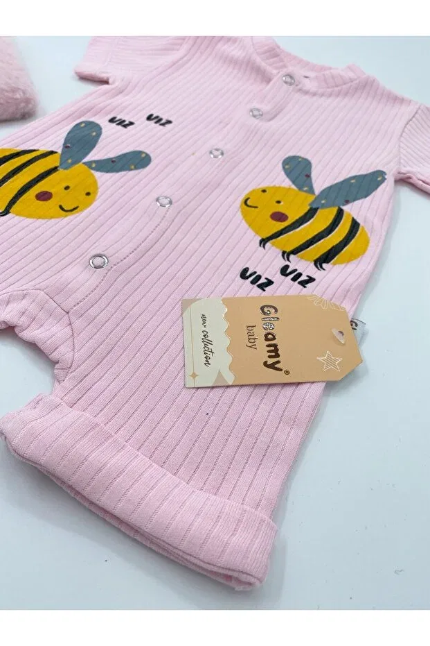 Детское боди-комбинезон для девочек с принтом Hazelnut Bebe Kids Bee Pattern Short Sleeve Shorts Jumpsuit Gleamy, Pink — фото 3