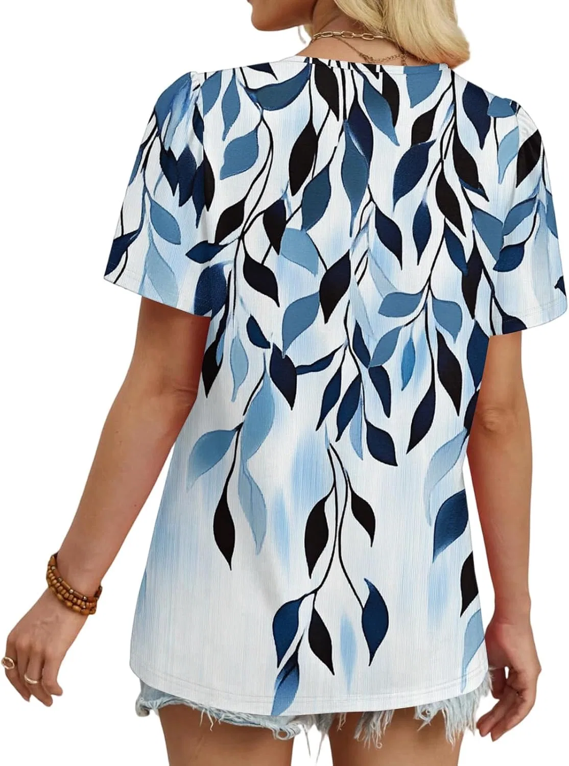 Блуза женская с коротким рукавом, Polyester, Spandex, 3-royal Blue — фото 3