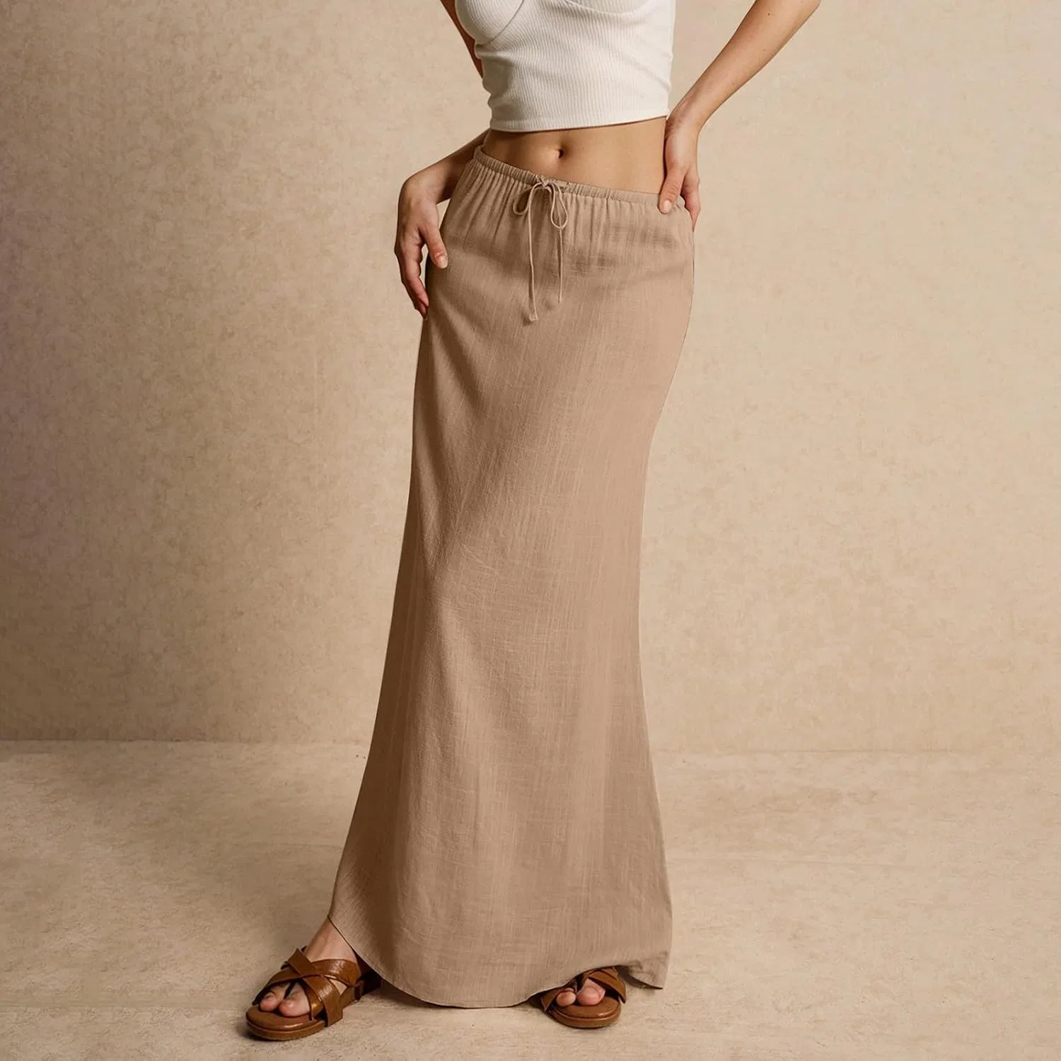Женская юбка-макси длинная свободная Linen Cotton, Yellow — фото 2